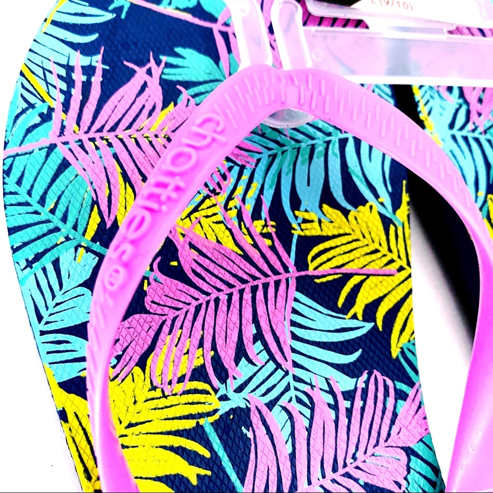 Palm Leaf Flip Flops Sandals Neon Navy Blue - Picture 4 of 7